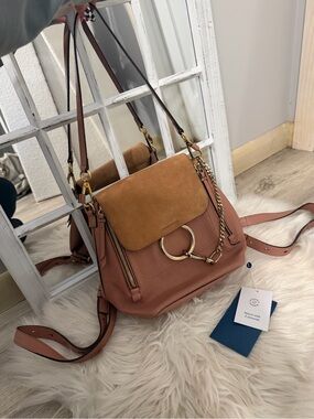 Chloe Faye backpack nugat pink beige satchel suede and leather